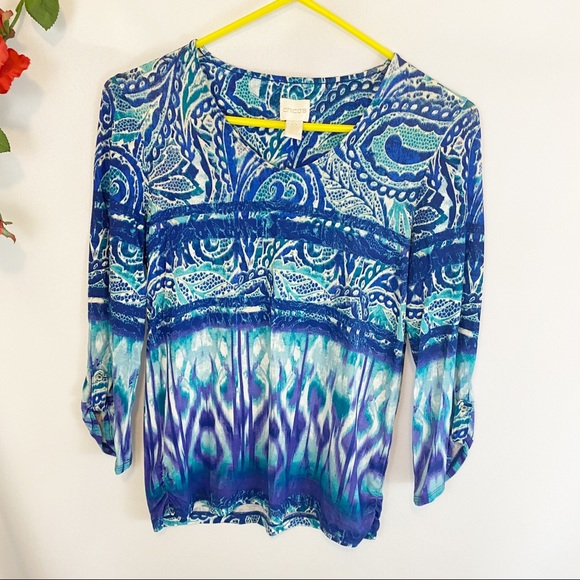 Chico's Tops - 💋3/$20💋Chico’s Teal Blue Purple Paisley Artsy Blouse